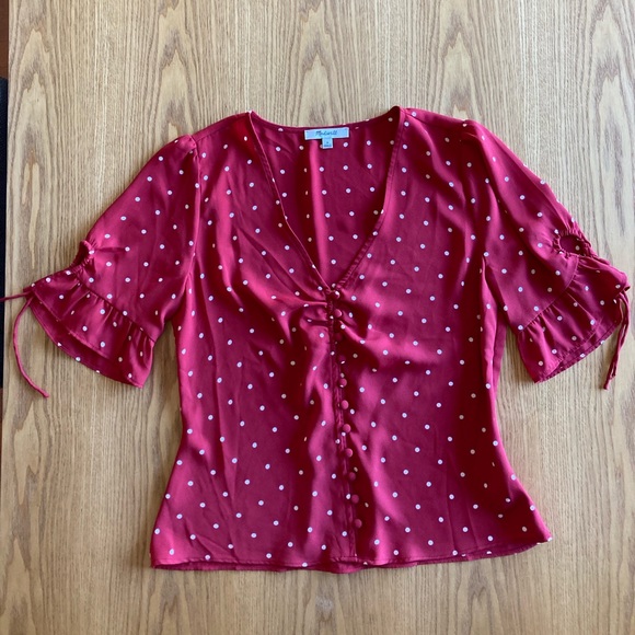 Madewell Polka Dot Daylight Tie Sleeve Top - Size 0 - Picture 5 of 10